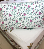 Magenta Pastel Green Palm Tree & Floral Motif Patterns Hand Block Bedsheet with 2 Pillow Cover Set - 400TC