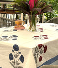 Violet & Red Marigold  Hand Block Rectangle Table Cover / Cloth