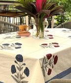 Violet & Red Marigold  Hand Block Rectangle Table Cover / Cloth