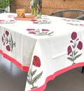 Pink & Magenta Marigold  Hand Block Rectangle Table Cover / Cloth