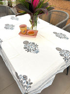 Sunflower Grey & Light Blue Hand Block Rectangle Table Cover /Cloth