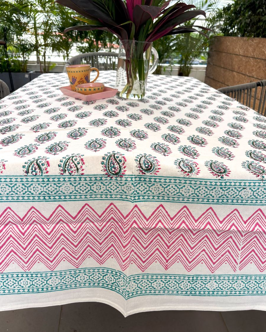 Rangeen Paisley Hand Block Rectangle Table Cover /Cloth