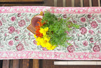 Pink Flower Jaal Hand Block Printed Jute Table Runner