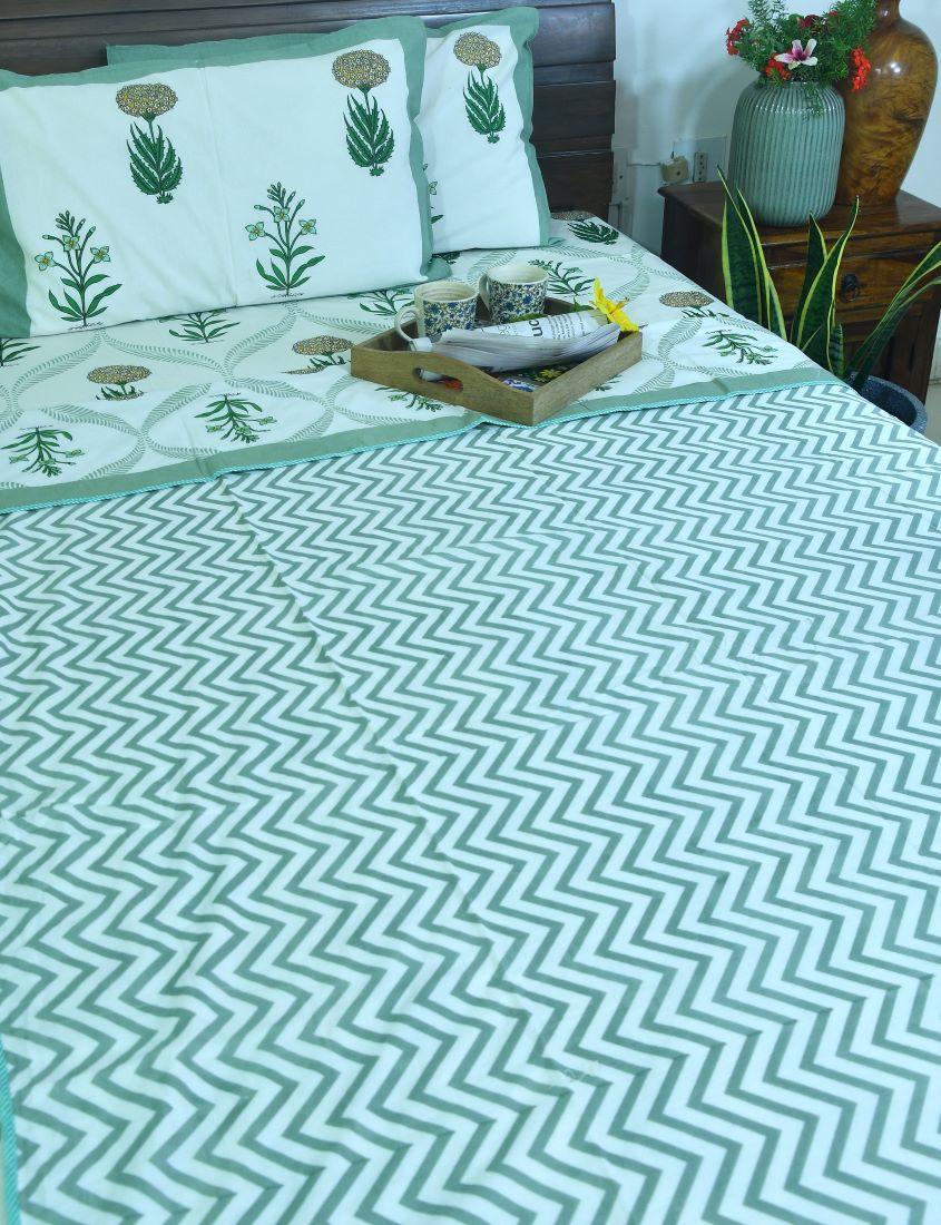 Marigold with Purple Lilly Bedsheet & Dohar Set – Hand Block Printed