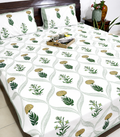 Marigold with Purple Lily Hand Block Bedsheet with 2 Pillow Cover Set - 220TC