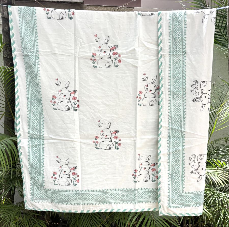 Rabbit Hand Block Printed  Baby Dohar