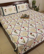Pink Kaner Rajasthani Floral Bedsheet Set 2 Pillow Cover with Set - 220TC - Moriyo Decor