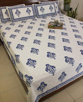 Royal Blue Marigold Bedsheet with 2 Pillow Cover Set -220TC - Moriyo Decor