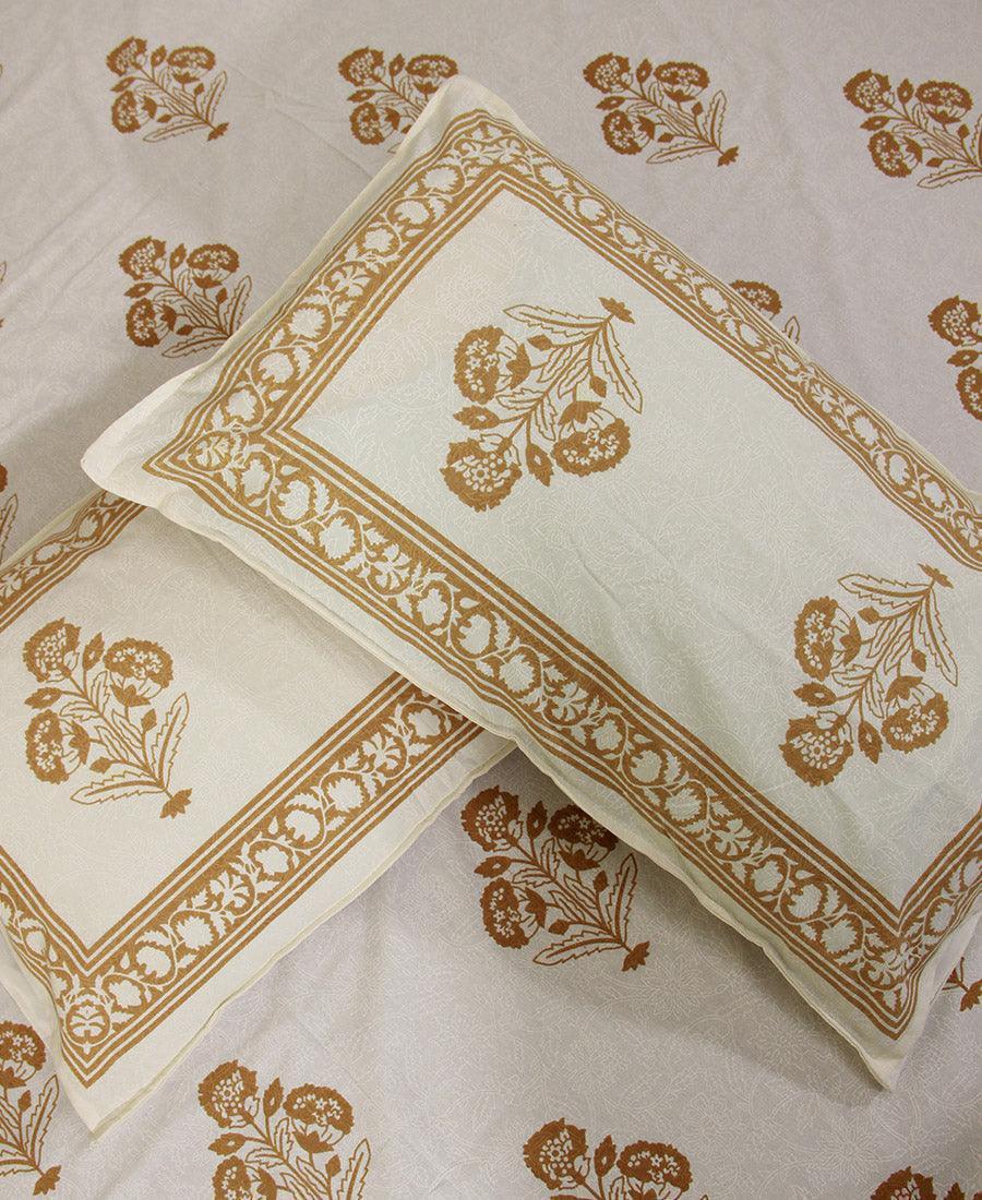 Royal Gold Marigold Bedsheet with 2 Pillow Cover Set - 220TC - Moriyo Decor