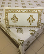 Royal Mehndi Green Marigold Bedsheet with 2 Pillow Cover Set - 220TC - Moriyo Decor