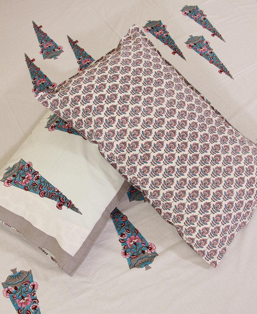 Satrangi Gray Bedsheet with 2 Pillow Cover Set - 280TC - Moriyo Decor