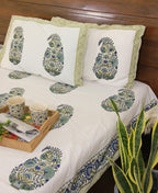 Paisley on Mehndi Bedsheet with 2 Pillow Cover Set - 280TC - Moriyo Decor