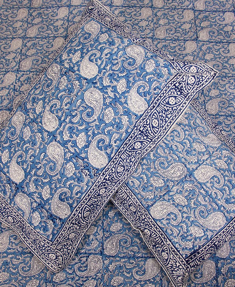 Blue Paisley ka Gulistaan Hand Block Bedsheet with 2 Pillow Cover Set - 280TC