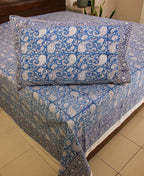 Blue Paisley ka Gulistaan Hand Block Bedsheet with 2 Pillow Cover Set - 280TC