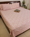 Pink Jaali Bedsheet with 2 Pillow Cover Set - 220TC - Moriyo Decor