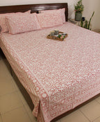 Pink Jaali Bedsheet with 2 Pillow Cover Set - 220TC - Moriyo Decor