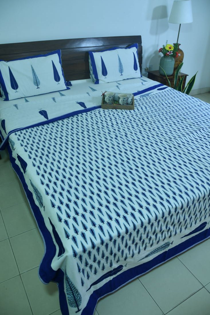 Blue Gulbahaar Jaal  Bedsheet & Dohar Set – Hand Block Printed