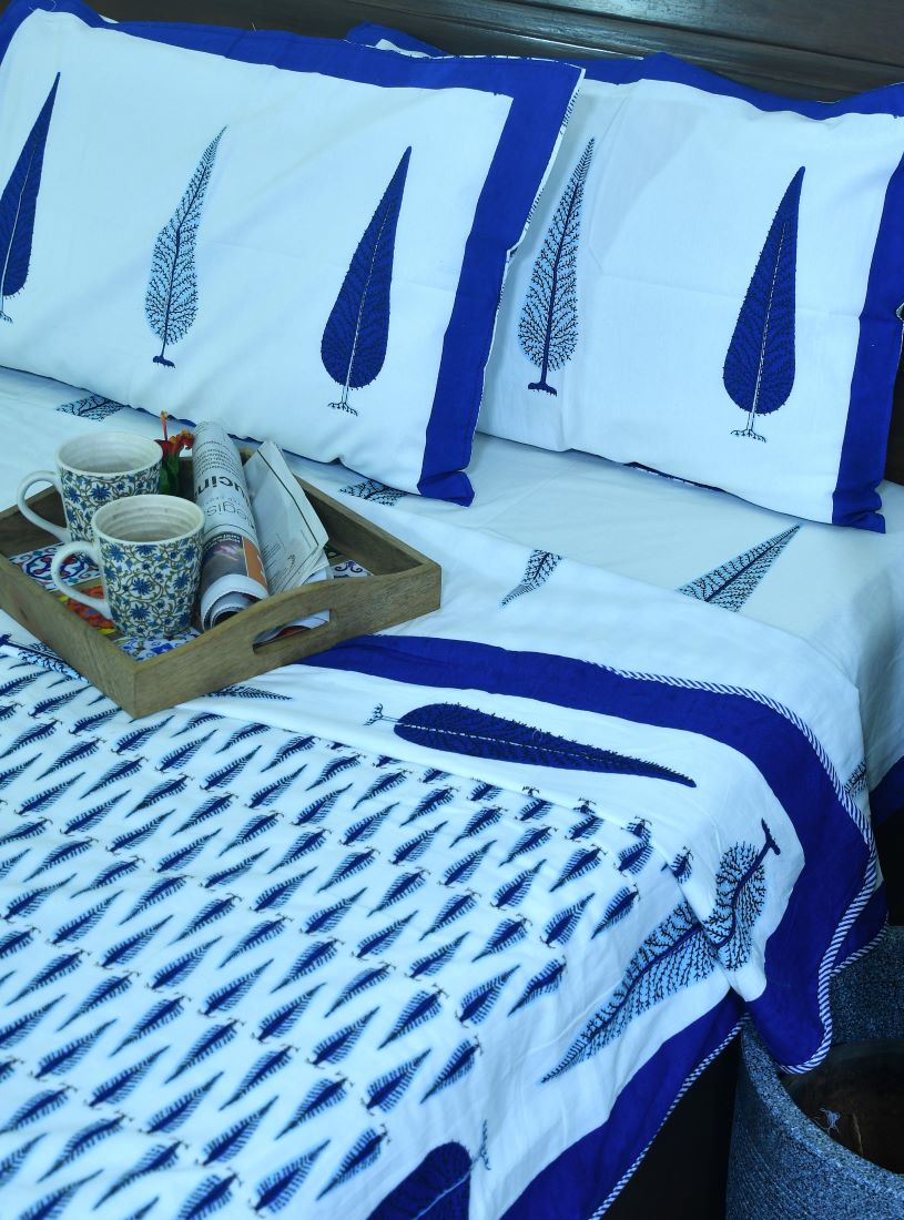 Blue Gulbahaar Jaal  Bedsheet & Dohar Set – Hand Block Printed
