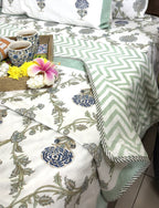 Jacobean floral Blue & Grey Hand Block Muslin Dohar