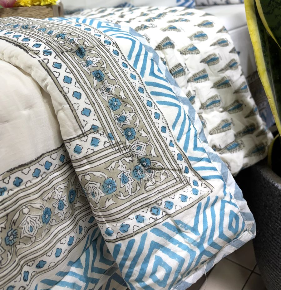 Blue Tree Motif Patterns Bedsheet & Quilt/ Razai Set - Hand Block Printed