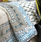 Blue Tree Motif Patterns Bedsheet & Quilt/ Razai Set - Hand Block Printed