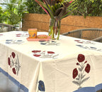Violet & Red Marigold  Hand Block Rectangle Table Cover / Cloth