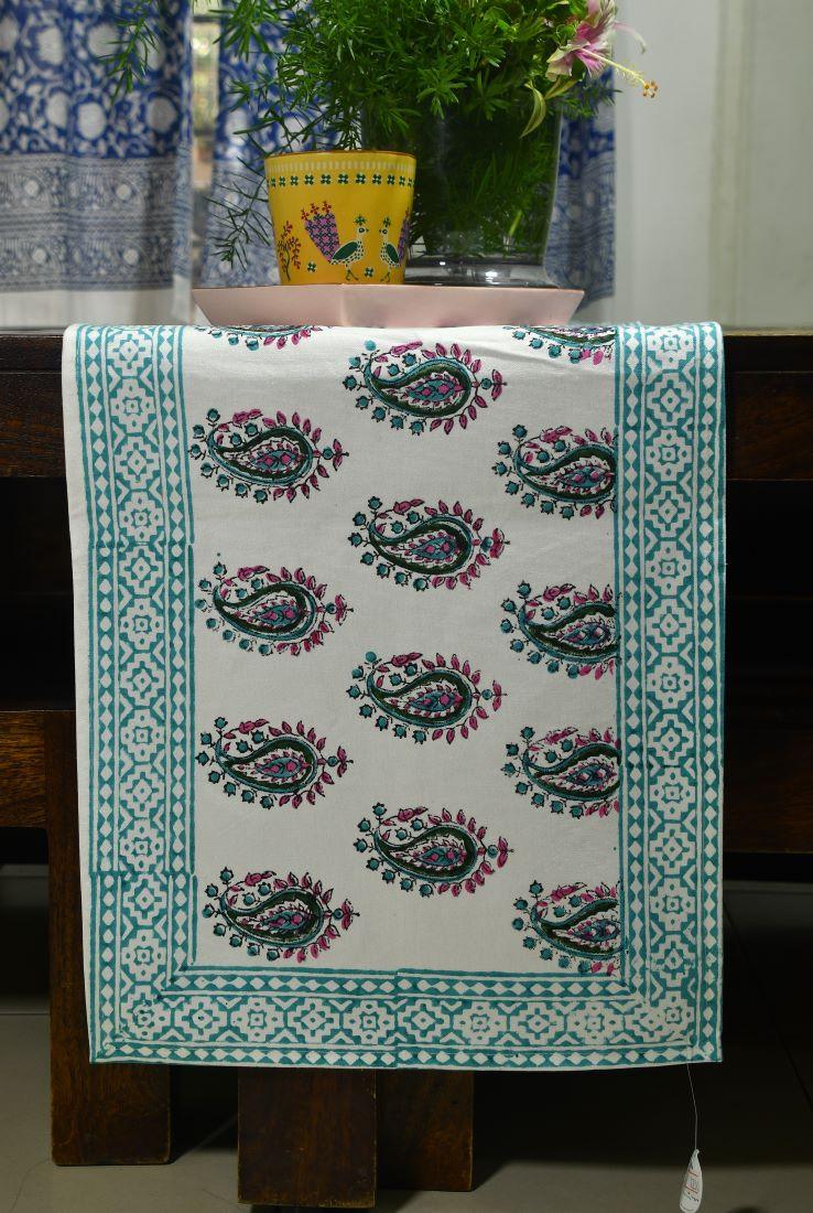 Rangeen Paisley Hand Block Cotton Canvas Table Runner
