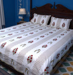 Red & Green Gulzar Hand Block Bedsheet with 2 Pillow Cover Set - 220TC