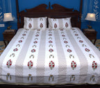 Red & Green Gulzar Hand Block Bedsheet with 2 Pillow Cover Set - 220TC