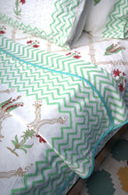 Light Green & Red Lilly Flower Hand Block Muslin Dohar
