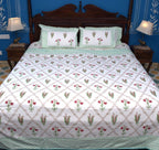 Light Green & Red Lilly Flower Hand Block Muslin Dohar