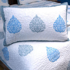 Betel leaf Blue Hand Block Quilted Bedcover
