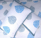 Betel leaf Blue Hand Block Quilted Bedcover