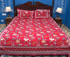 Royal Red Mughal Hand Block Bedsheet with 2 Pillow Cover Set - 220TC