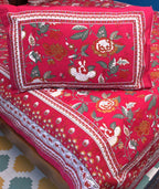 Royal Red Mughal Hand Block Bedsheet with 2 Pillow Cover Set - 220TC