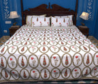 Red & Olive Green Tulip Mughal Floral Hand Block Quilted Bedcover