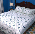 Light Green & Blue Lilly Flower Hand Block Quilted Bedcover