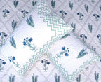 Light Green & Blue Lilly Flower Hand Block Bedsheet & Quilted Bedcover Set – Hand Block Printed