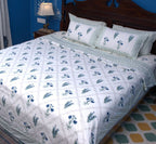 Light Green & Blue Lilly Flower Hand Block Muslin Dohar