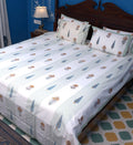 Rust Orange & Soft Blue Grey Botanical Hand Block Bedsheet with 2 Pillow Cover Set - 220TC