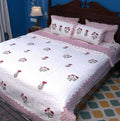 Pink & Red Carnation Hand Block Quilted Bedcover