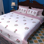 Pink & Red Carnation Hand Block Quilted Bedcover