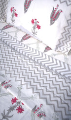Red & Grey Lilly Flower Hand Block Muslin Dohar