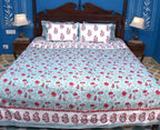 Red & Light Blue Mughal Floral Jal Hand Block Muslin Dohar