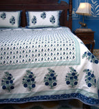 Blue Small Flower Butta Hand Block Muslin Dohar