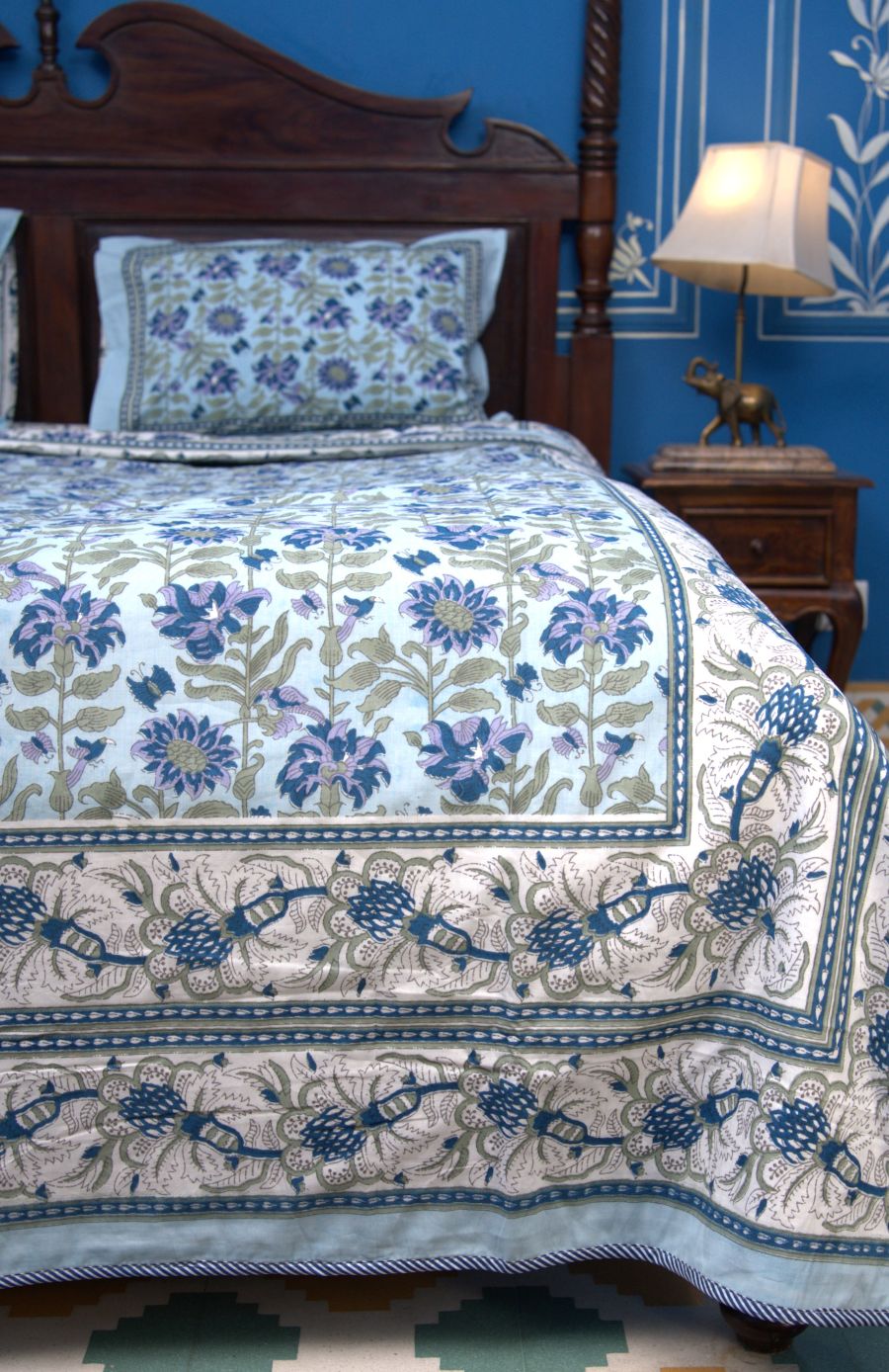 Blue Mughal Jal Hand Block Muslin Dohar