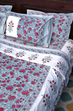 Lotus Flower Jal Red & Blue Hand Block Muslin Dohar