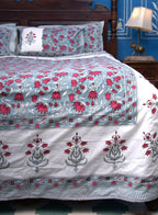 Lotus Flower Jal Red & Blue Hand Block Muslin Dohar
