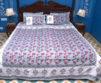 Lotus Flower Jal Red & Blue Hand Block Muslin Dohar