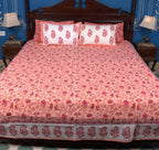 Orange Mughal Floral Jal Hand Block Bedsheet with 2 Pillow Cover Set - 220TC